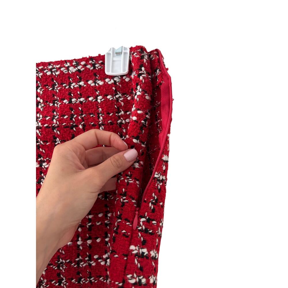 Women’s Red Tweed 2 Piece Skort Suit Set Jacket & Shorts Plaid XS Preppy - Picture 9 of 11